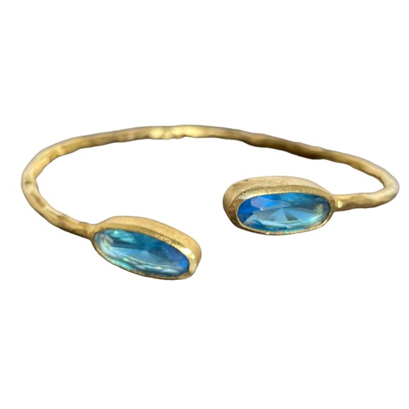Gold Cuff Bracelet with Blue Crystal Stones - Picture 2 of 11